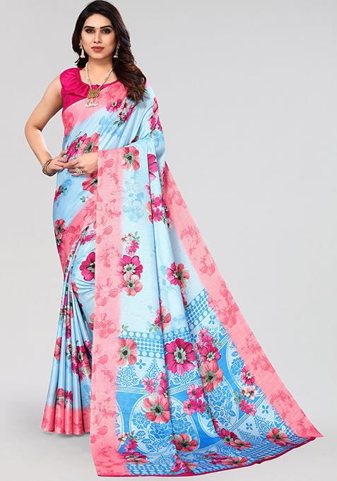 Firozi Printed Khadi Silk Saree Set