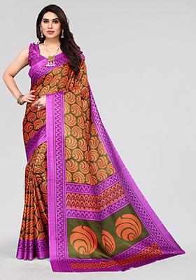 Mehendi Printed Khadi Silk Saree Set