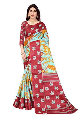 Light Rama Green Printed Khadi Silk Saree Set