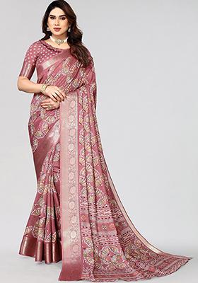 Onion Pink Printed Dhola Silk Saree Set