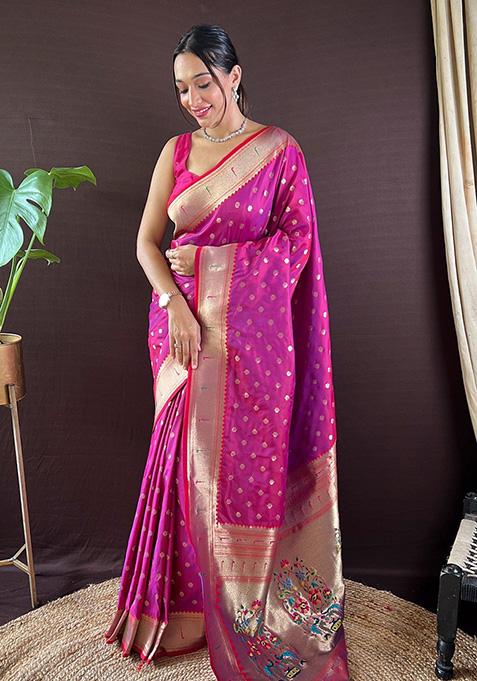 Wine Woven Paithani Silk Saree Set