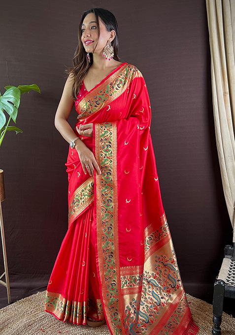 Gajari Woven Paithani Silk Saree Set