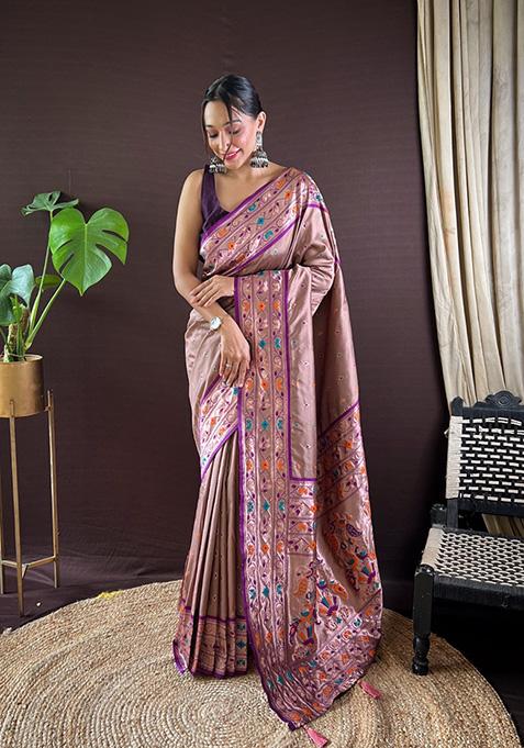 Purple Woven Paithani Silk Saree Set