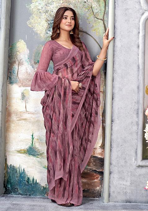 Violet Printed Georgette Saree Set