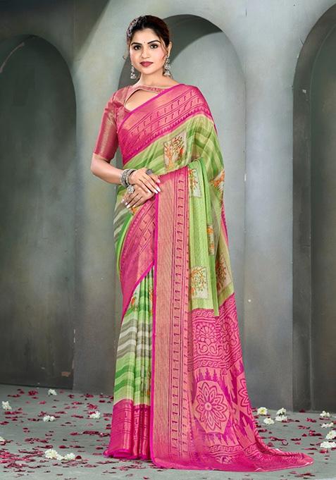 Multicolour Printed Brasso Saree Set