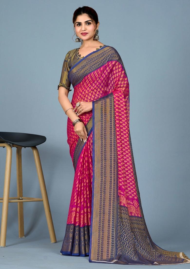 Red Printed Brasso Saree Set