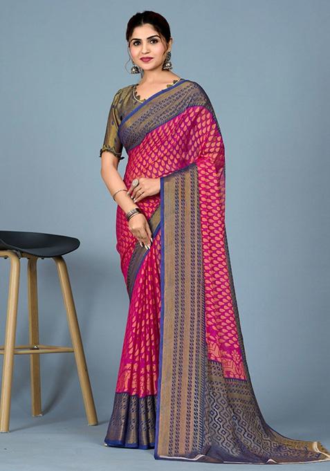Red Printed Brasso Saree Set