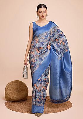 Blue Woven Semi Kanjivaram Silk Saree Set