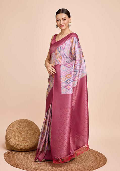 Maroon Woven Semi Kanjivaram Silk Saree Set