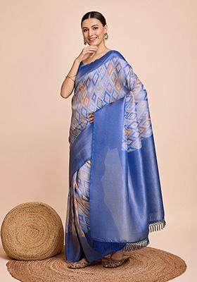 Blue Woven Semi Kanjivaram Silk Saree Set