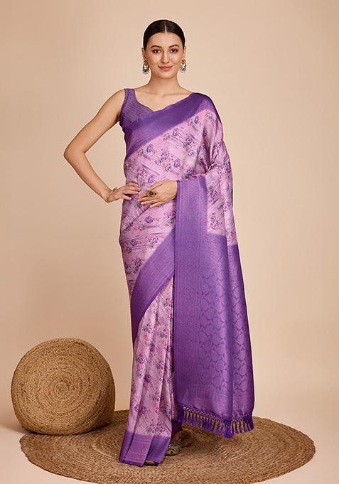 Purple Woven Semi Kanjivaram Silk Saree Set