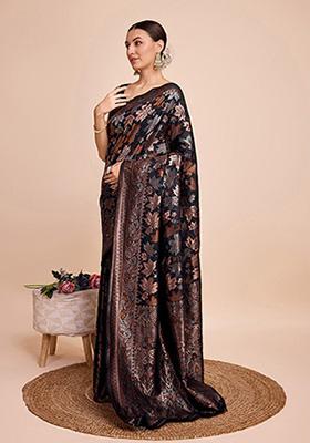 Black Woven Pure Silk Saree Set