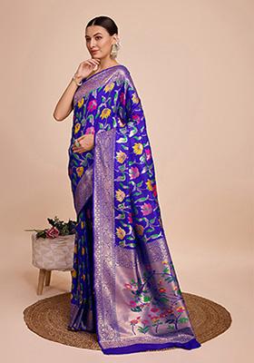 Blue Woven Paithani Silk Saree Set