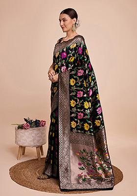 Black Woven Paithani Silk Saree Set