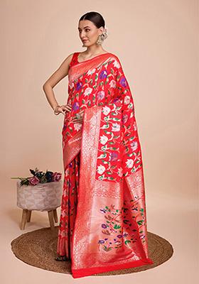 Red Woven Paithani Silk Saree Set