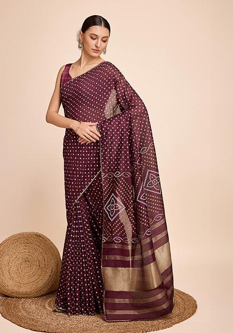 Maroon Woven Semi Cotton Silk Saree Set