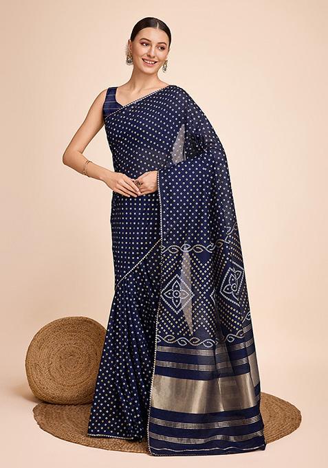 Blue Woven Semi Cotton Silk Saree Set