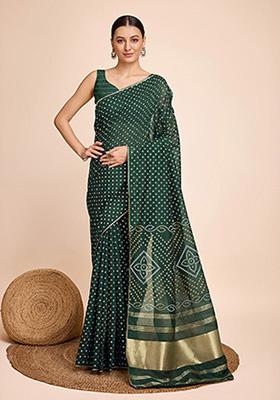 Green Woven Semi Cotton Silk Saree Set