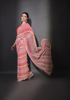 Red Printed Heavy Georgette Saree Set