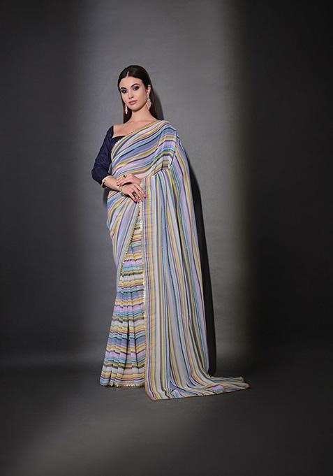 Blue Printed Heavy Georgette Saree Set