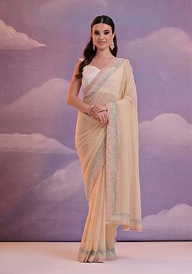 Pink Embroidered Georgette Saree Set