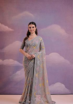 Grey Georgette Saree Set