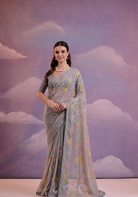 Grey Georgette Saree Set