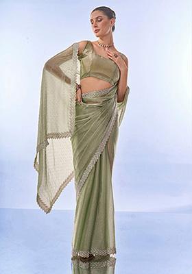 Mehendi Green Printed Premium Organza Saree Set