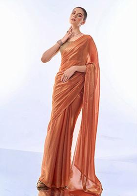 Pink Printed Premium Organza Saree Set