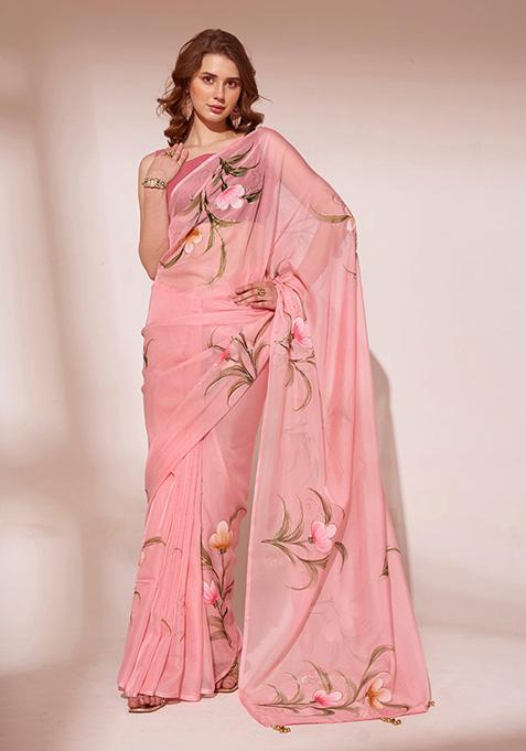 Peach Organza Saree Set