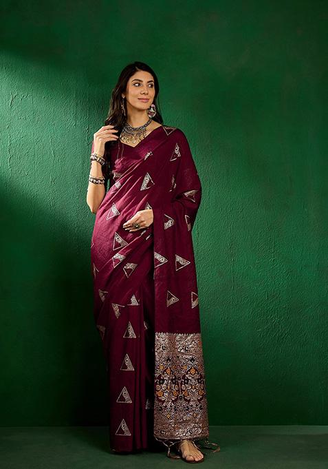 Wine Dola Cotton Saree Set