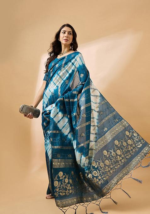 Sky Blue Cotton Saree Set