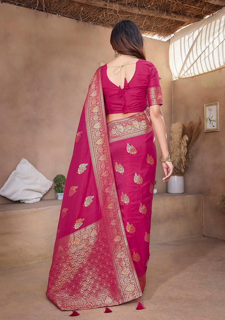 Pink Woven Paithani Silk Saree Set