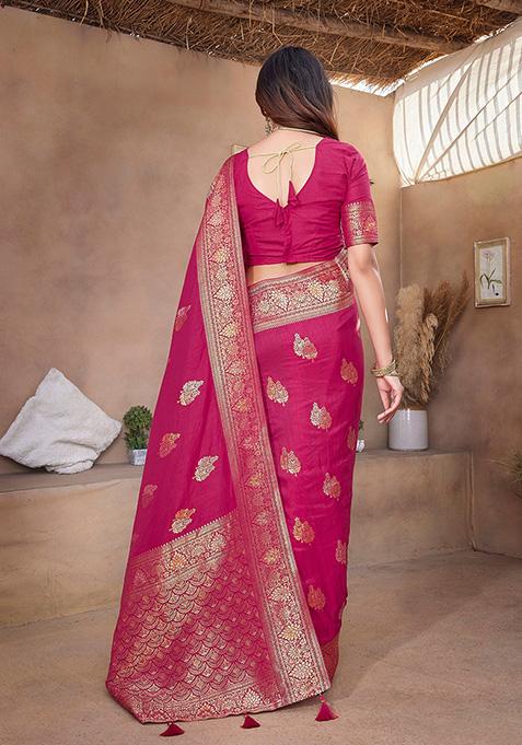 Pink Woven Paithani Silk Saree Set