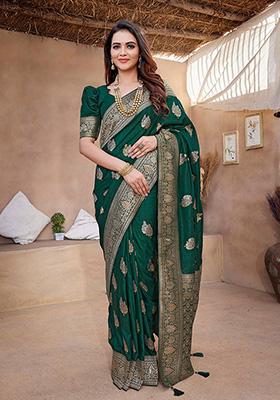 Green Woven Paithani Silk Saree Set