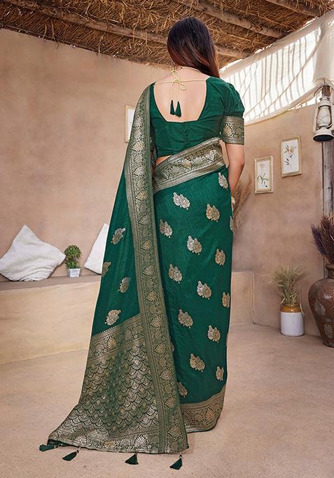 Green Woven Paithani Silk Saree Set