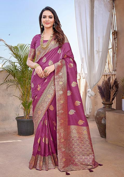 Purple Woven Paithani Silk Saree Set
