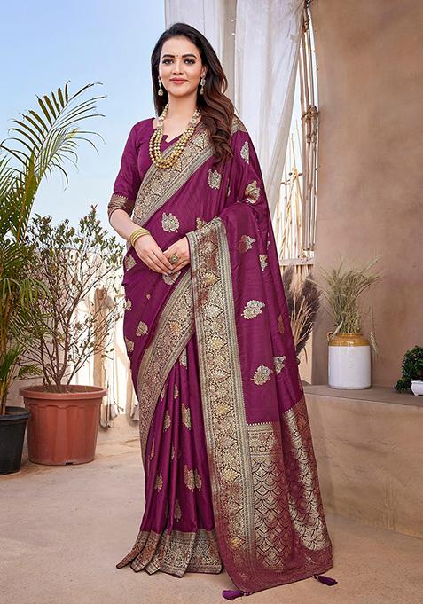 Wine Woven Paithani Silk Saree Set