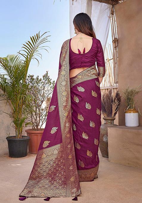 Wine Woven Paithani Silk Saree Set