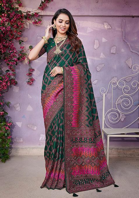 Green Woven Pure Pashmina Saree Set