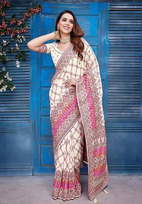 Off White Woven Pure Pashmina Saree Set