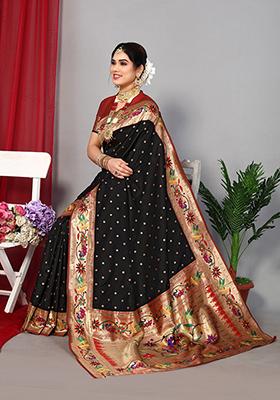 Black Woven Paithani Silk Saree Set