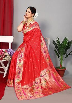 Red Woven Paithani Silk Saree Set