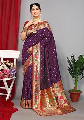 Purple Woven Paithani Silk Saree Set