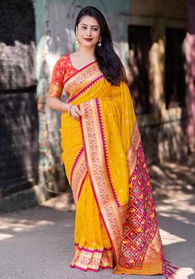 Yellow Woven Patola Silk Saree Set
