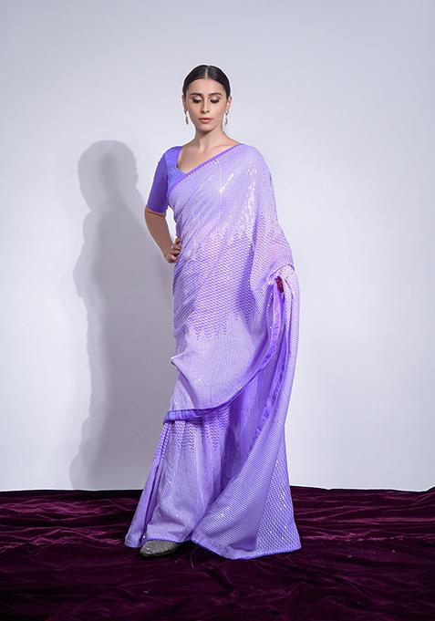 Purple Heavy Georgette Saree Set