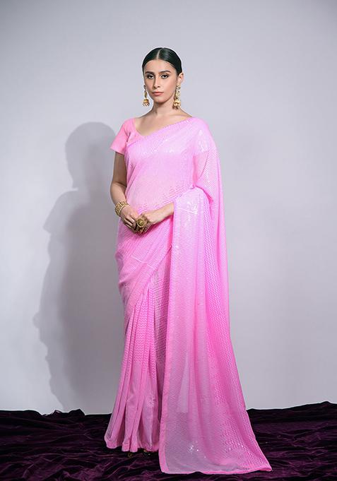 Pink Heavy Georgette Saree Set