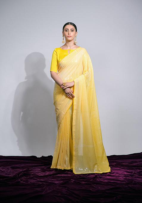 Yellow Heavy Georgette Saree Set