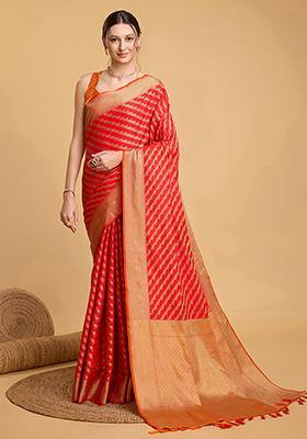 Orange Woven Patola Silk Saree Set