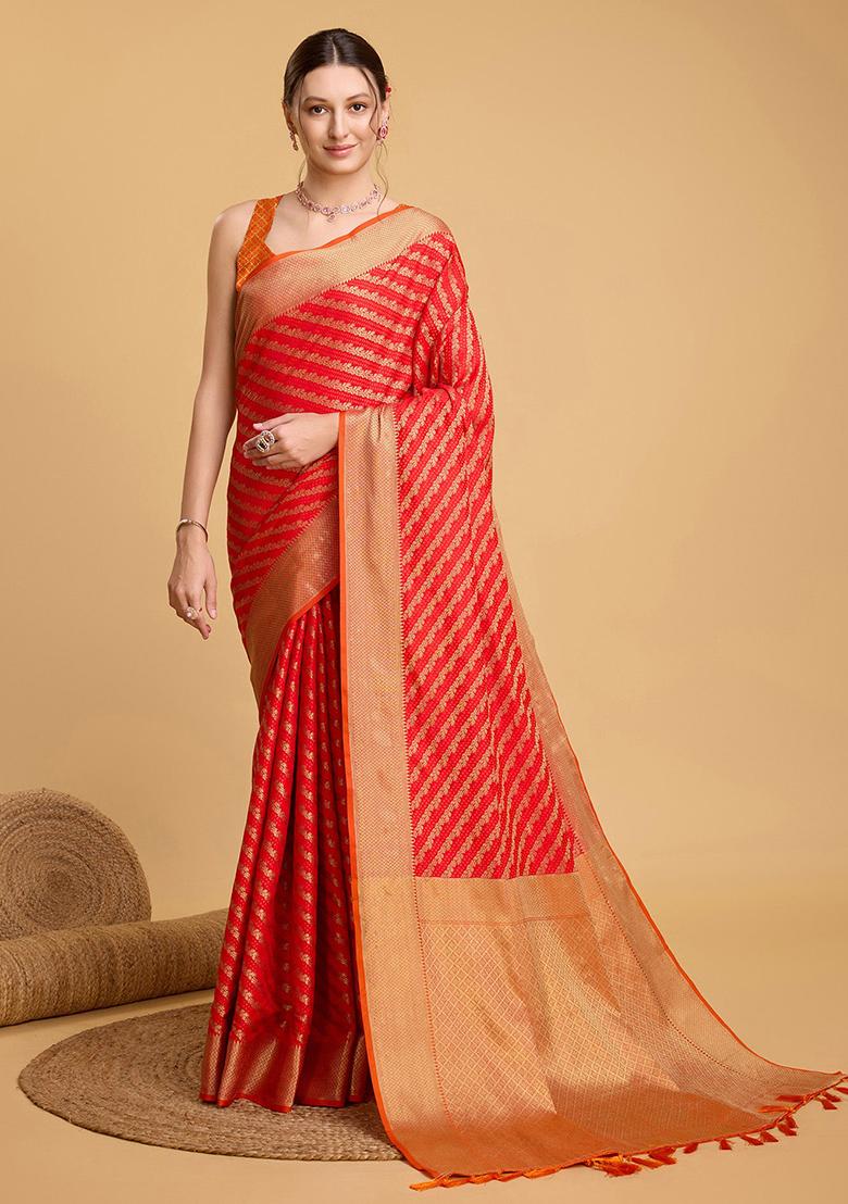 Orange Woven Patola Silk Saree Set